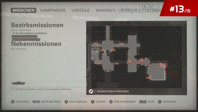 Wolfenstein II: The New Colossus: карта с расположением тринадцатой игрушки Макса в жилых помещениях на Венере